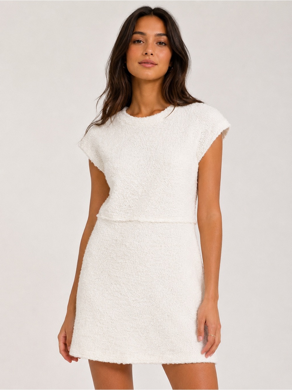 Zara Cream White Textured Dress Bridal Shower Spring Summer Size L NWOT